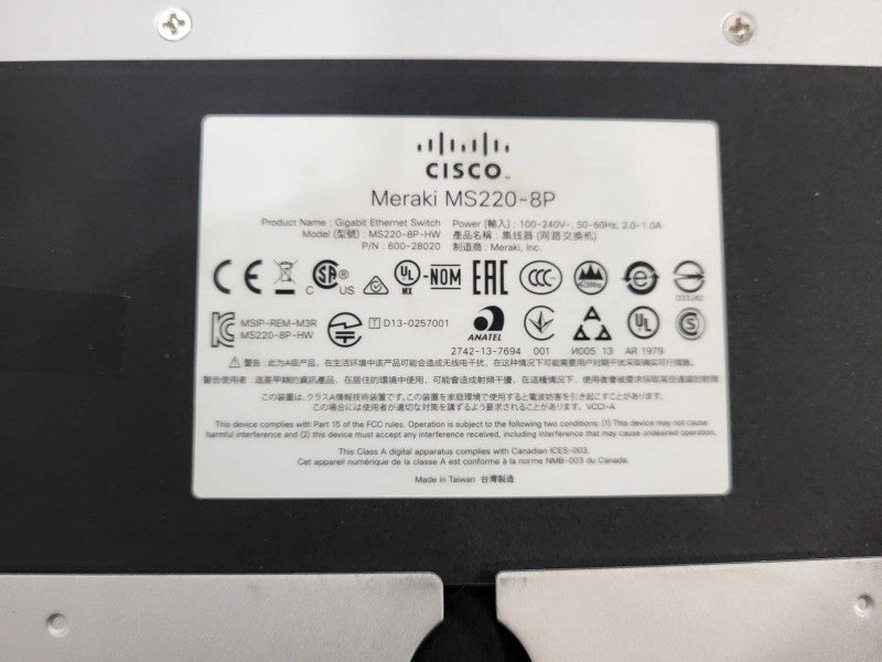 Cisco Meraki MS220-8P-HW 8 Port Ethernet Switch - UNCLAIMED $