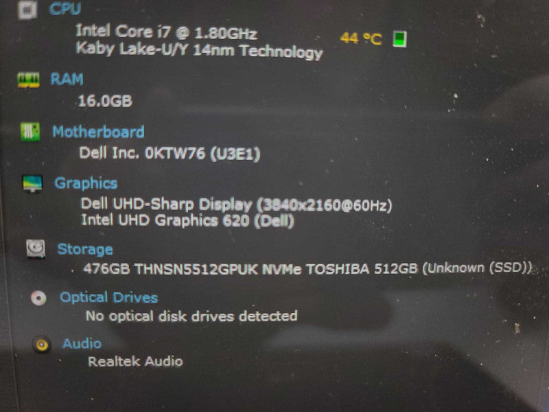 Dell XPS 9380 i7-8650, 16GB DDR3, 512GB m.2 **NO BATTERY Î²