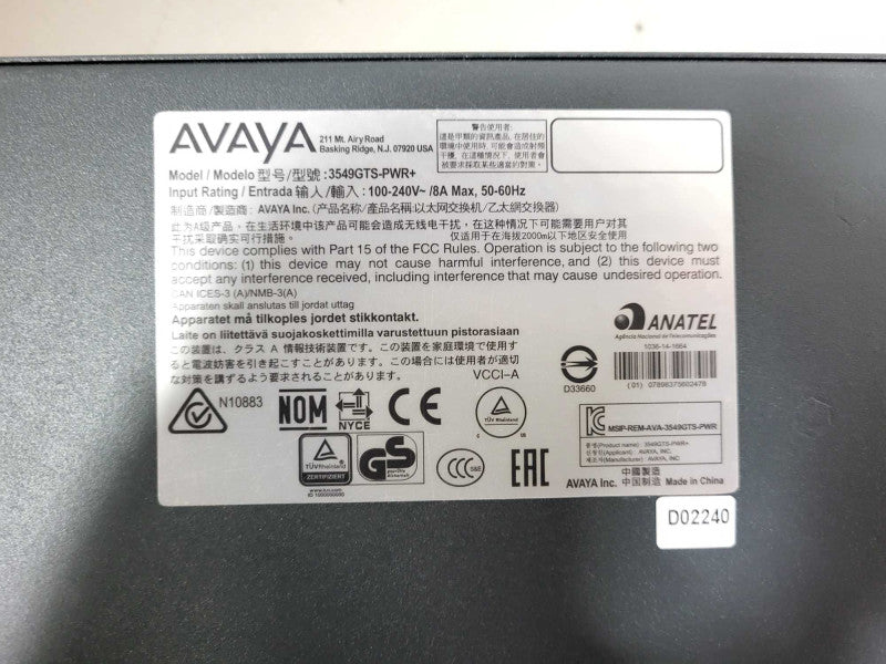 Avaya AL3500A16-E6 ERS3549GTS-PWR+ 48-Port Gigabit Ethernet Switch $