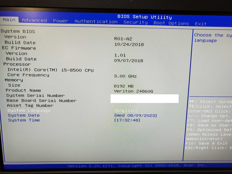 Acer Veriton Z4860G AIO- Intel i5-8500 @ 3.00 GHZ 8GB DDR4 *READ*