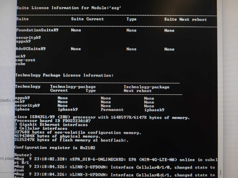 Cisco ISR4351/K9 Gigabit Integrated Service Router, no clock issue Q$
