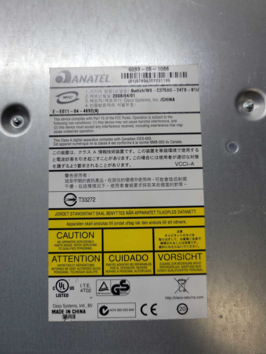 Cisco Catalyst 3750 Series WS-C3750G-24TS-S1U 24 Port Gigabit Network Switch