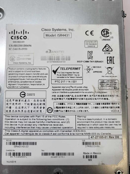 Cisco ISR4431 K9 Integrated Services Router