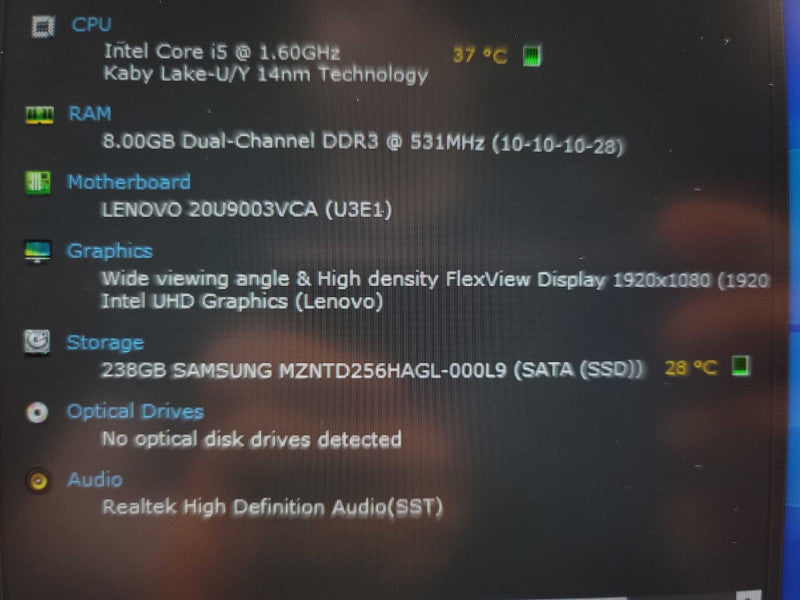 Lenovo X1 Carbon i5-10210U @ 1.60GHz, 8GB DDR3, 256GB m.2 Î²