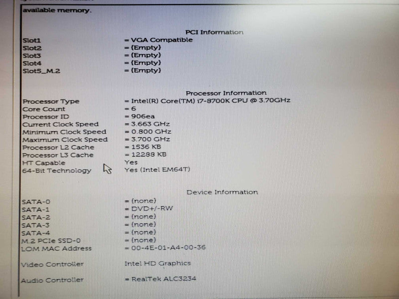 Dell Precision 3630 Tower i7-8700K 32GB DDR4 NO HDD