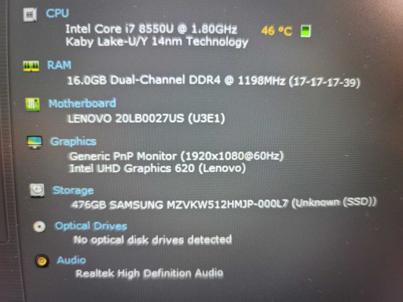 Lenovo ThinkPad P52s i7-8550u @ 1.80GHz, 16GB DDR4, 512GB m.2 Î²