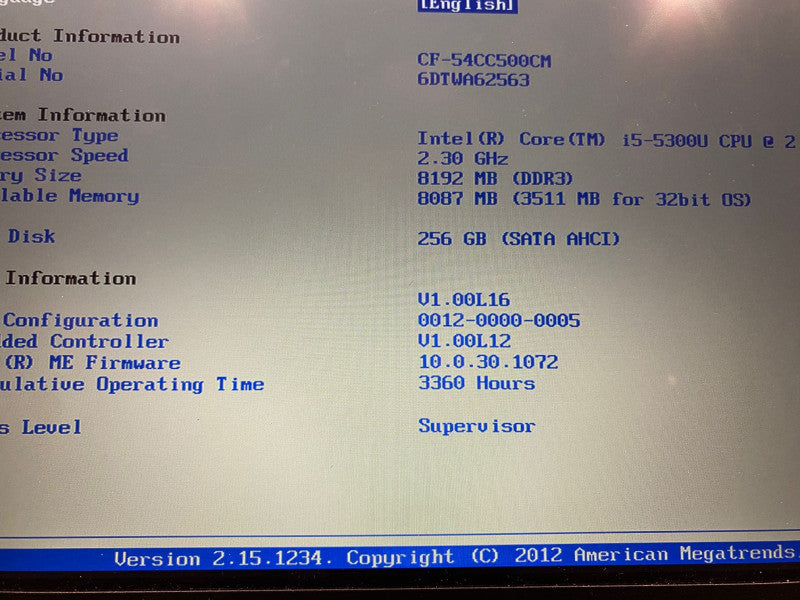 Panasonic TOUGHBOOK CF-54 Touch Laptop 3360Hrs i5-5300U 8GB RAM 256GB m.2 SSD