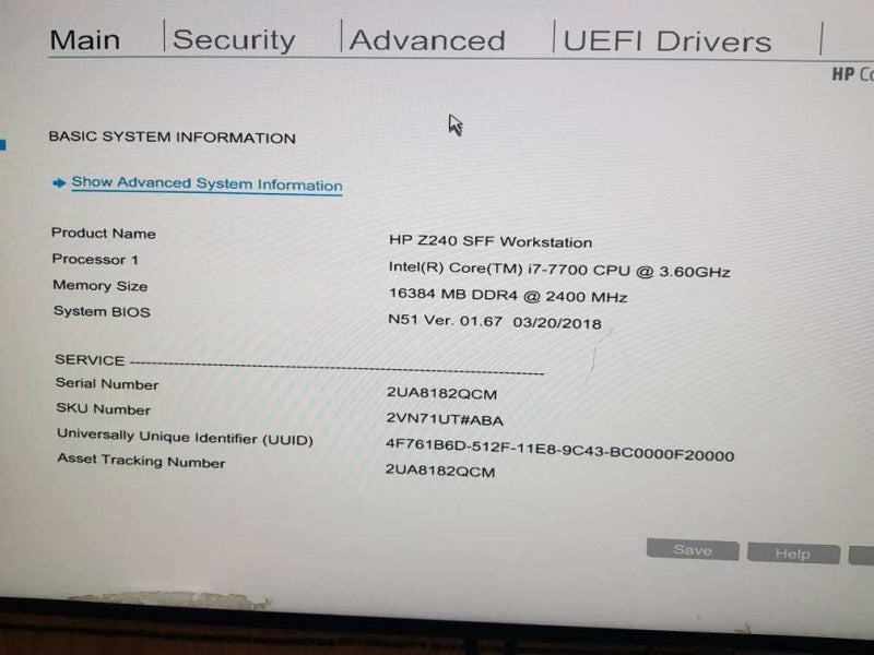 HP Z240 SFF Workstation i7-7700 CPU @ 3.60GHz 16GB DDR4 Ram