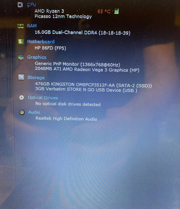 HP Laptop 15 AMD Ryzen 3-3200U With Radeon Vega 3 GPU 2GB 16GB RAM 512GB SSD