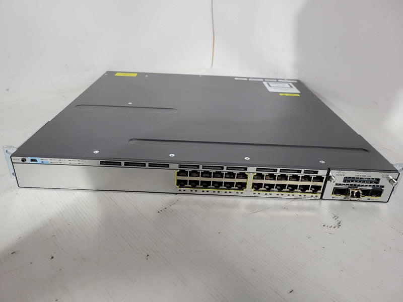 Cisco WS-C3750X-24P-S 24-Port PoE Gigabit Switch + C3KX-NM-10G Module Q!