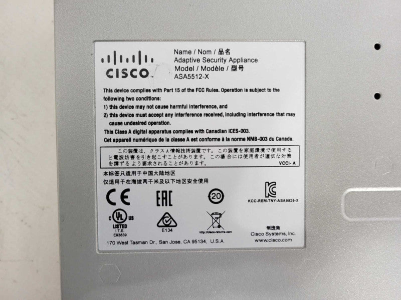 Cisco ASA5512-X Adaptive Security Appliance Firewall- Basic License/ No SSD Q$