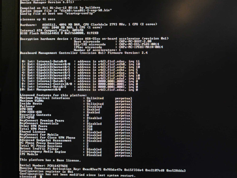 Cisco ASA5512-X Adaptive Security Appliance Firewall- Basic License/ No SSD Q$