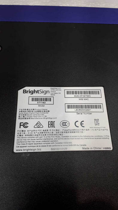BrightSign XT1143 Digital Media Player XT3 4K Expanded WIFI &