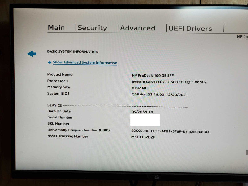 HP ProDesk 400 G5 SFF - Intel i5-8500 @ 3.00 GHZ 8GB DDR4 Q