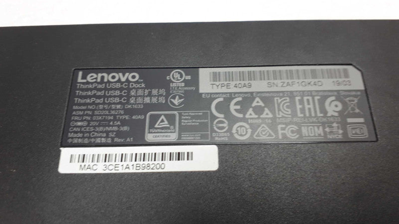 Lenovo Thinkpad USB-C Docking Station 40A9 DK1633 Q&
