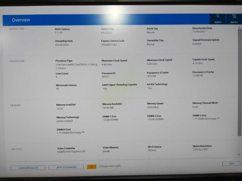 Dell Optiplex 7090 SFF I5-11500 @ 2.70ghz / 16gb ram quadro K1200 256gb NvME #