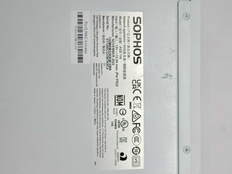 SOPHOS XGS 116 SECURITY APPLIANCE | No Power Adapter