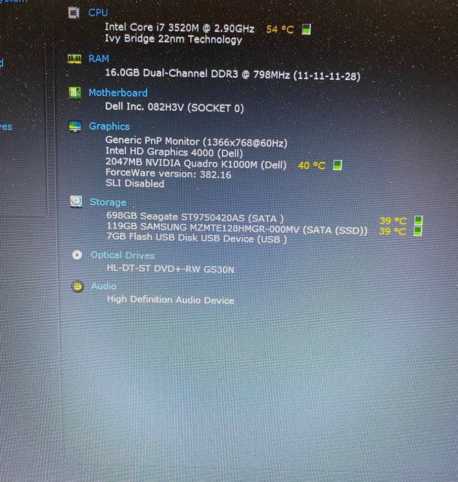 DELL PRECISION M4700 Mobile Workstation i7-3520M QUADRO K1000M 2GB 16RAM READ