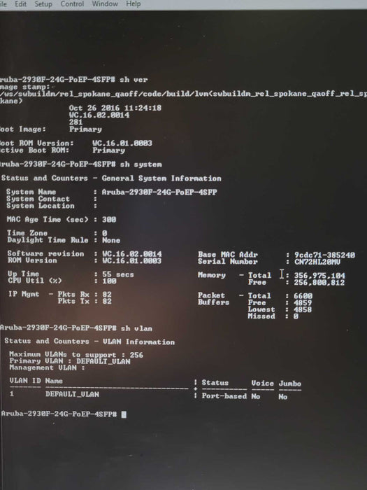 Aruba 2930F 24-Port Gigabit PoE Managed Switch JL261A, Factory reset _