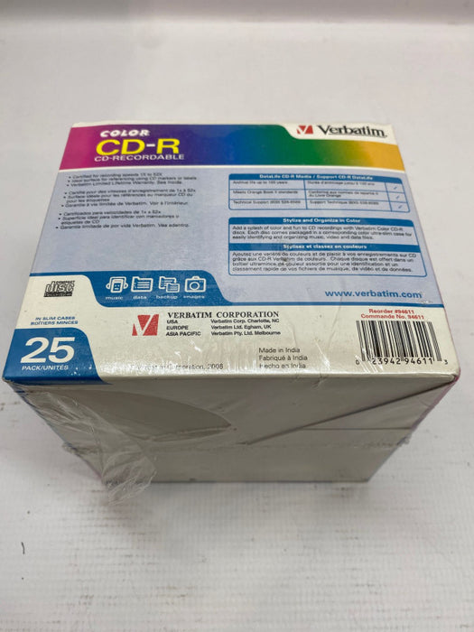 Verbatim CD-R Discs 700MB/80min 52x Slim Jewel Cases Assorted Colors 25/Pack