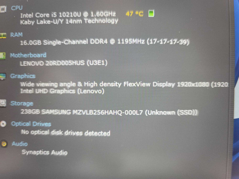Lenovo E15 i5-10210U @ 1.60GHz, 16GB DDR4, 256GB m.2 Î²