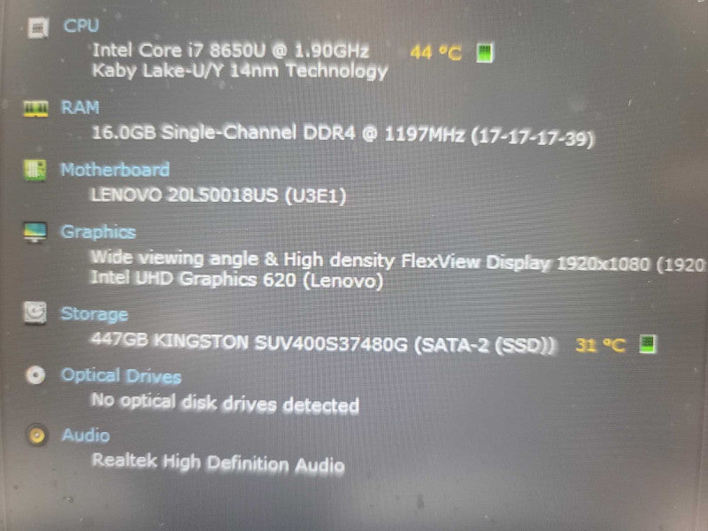 Lenovo T480 i7-8650U @ 1.90GHz, 16GB DDR4, 500GB SSD Î²