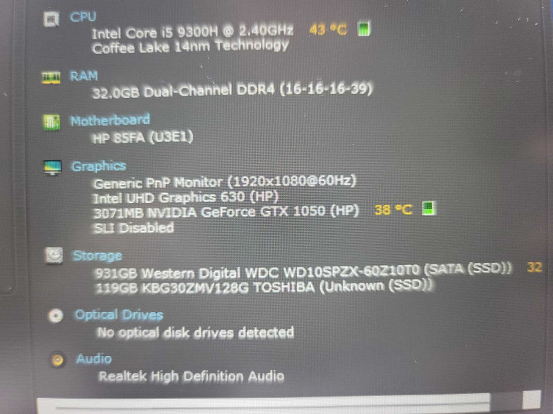 HP Pavillion Gaming Laptop i5-9300H, 32GB DDR4, GTX 1050, 128GB m.2 + 1TB SSD Î²