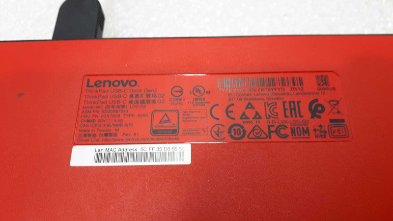Lenovo ThinkPad USB-C Gen 2 Docking Station 40AS (LDC-G2) with power adapter &