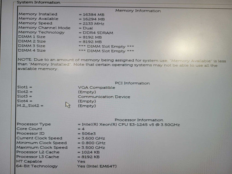 Dell Precision Tower 3620 Xeon E3-1245(v5) @ 3.5GHz 8GB DDR4 No HDD !