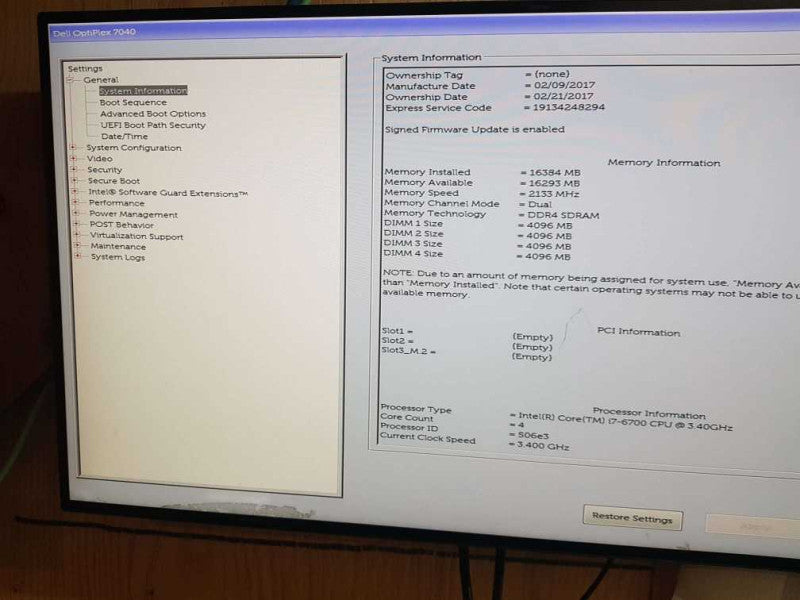 Dell Optiplex 7040 SFF Intel Core i7 - 6700 CPU @ 3.40Ghz 16GB DDR4 Ram Q