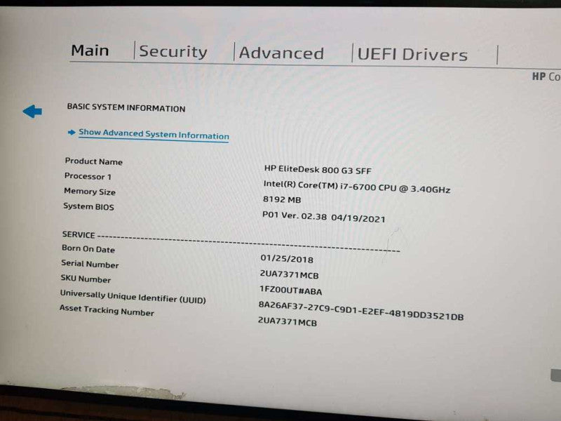HP EliteBook 800 G3 SFF i7 - 6700 CPU @ 3.40GHz 8GB DDR4 Ram Q