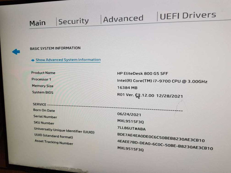 HP EliteDesk 800 G5 SFF i7-9700 CPU @ 3.0GHz 16gb Ram DDR4 Ram