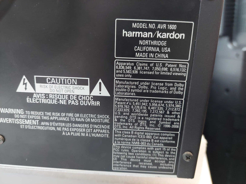 Harmon/Kardon Stereo Receiver Model: AVR1600