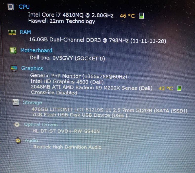 DELL PRECISION M4800 Workstation i7-4810MQ Radeon R9M200X 2GB 16GB RAM 512SSD