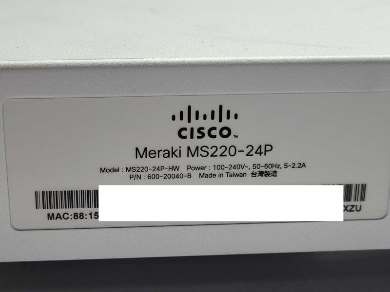 Cisco Meraki MS220-24P 24-Port PoE GbE Managed Switch CLAIMED, READ _