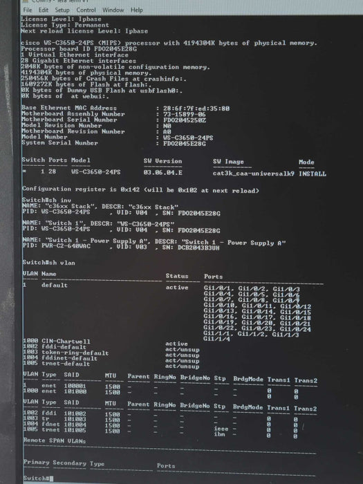 Cisco WS-C3650-24PS-S 24 Port 1GbE POE+ IP Base L3 Managed switch _