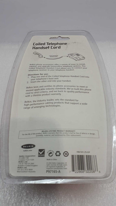 Belkin F8V101-25-GY 25\\' Coiled Telephone Handset Cord New &