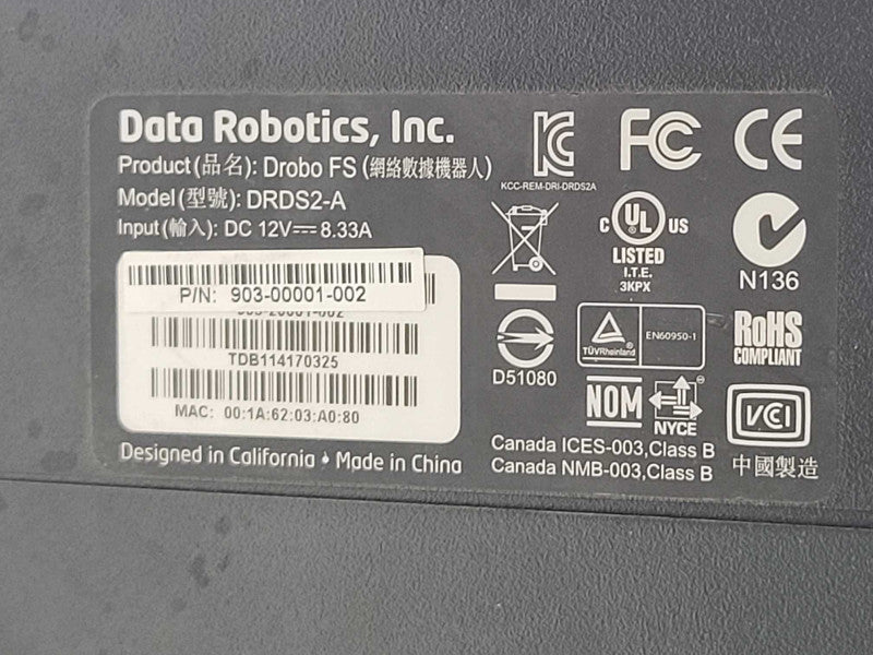 Data Robotics Drobo FS DRDS2-A 5- BAY NAS with 2x 2TB HDDs, READ _