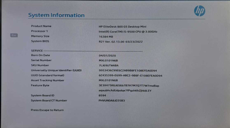 HP EliteDesk 800 G5 USFF i5-9500 @ 3.00GHz 16GB DDR4 256GB NVMe + 90W Adapter )