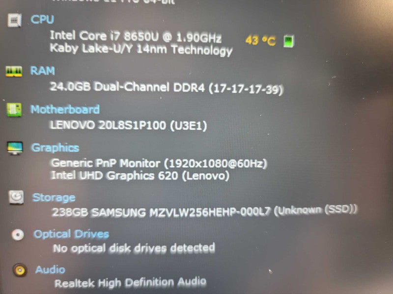 Lenovo ThinkPad T480s i7-8650U @ 1.90GHz, 24GB DDR4, 256GB m.2  Î²
