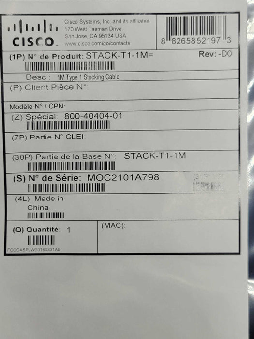 Cisco STACK-T1-1M StackWise-1M Stacking Cable _