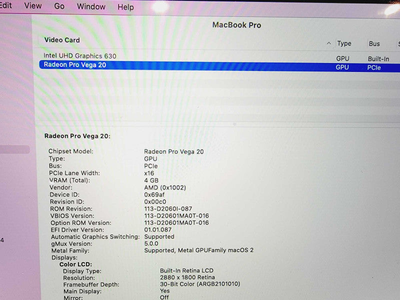 Apple Macbook Pro 2019 Core i9-9980HK @ 2.4GHz 32GB DDR4 2TB SSD Vega 20 4GB (