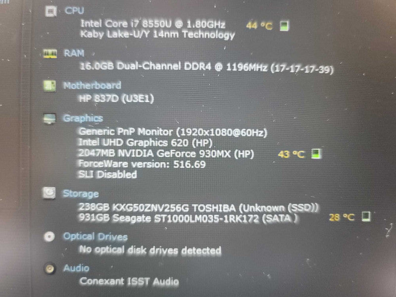 HP ProBook 450 G5 i7-8550U, 16GB DDR4, 2GB NVIDIA GeForce 930MX, 256GB + 1TB  Î²