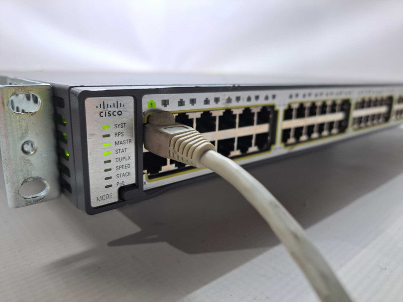 Cisco WS-C3750E-48PD-SF 48 Port PoE Gigabit 1U Managed Switch With Ears 1150W Q)