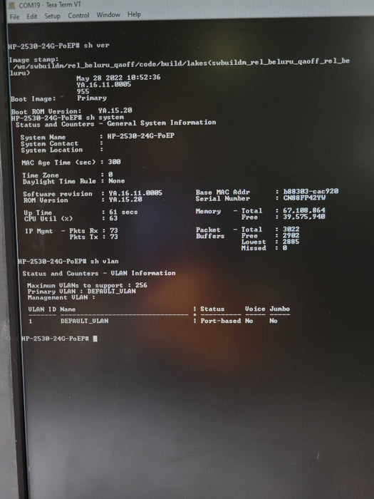 HPE Aruba 2530-24G POE+ J9773A 24 Port Ethernet Switch, Factory reset _