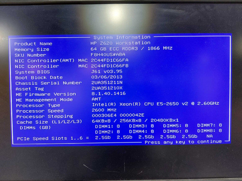 HP Z620 workstation Xeon E5-2620 V2 @ 2.60ghz / 64gb ram / GTX 780 GPU #
