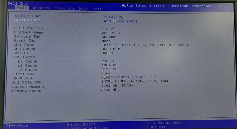 Dell XPS 8920 Tower i7-7700 @ 3.60GHz 8GB DDR4 + 16GB Optane Memory No HDD\\'s )