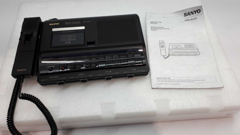 Sanyo TRC-6400 Memo-Scriber Microcassette Transcriber withy Manual &