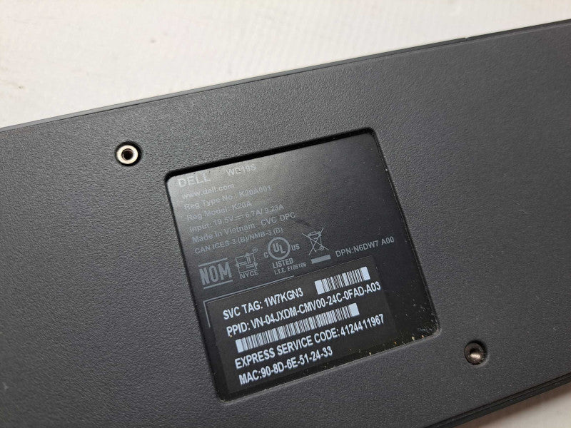 Dell WD19S USB Type-C Docking Station Black K20A Fully Tested + 180W Adapter )