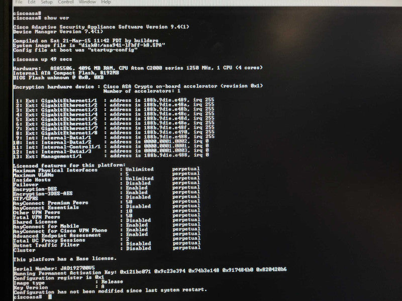 Cisco 5506-X 8-Port GbE Adaptive Security Appliance No AC $
